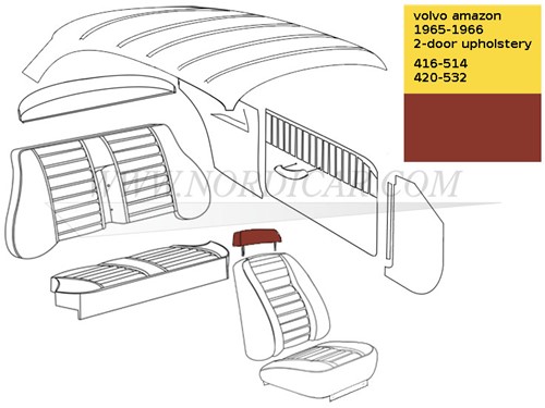 Hoofdsteun bekleding rood Volvo Amazon rood met zwart 692662