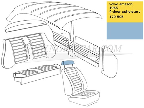 Hoofdsteun bekleding lichtblauw Volvo Ama Kleurcode 170-505 419-517 513-521 692666-3