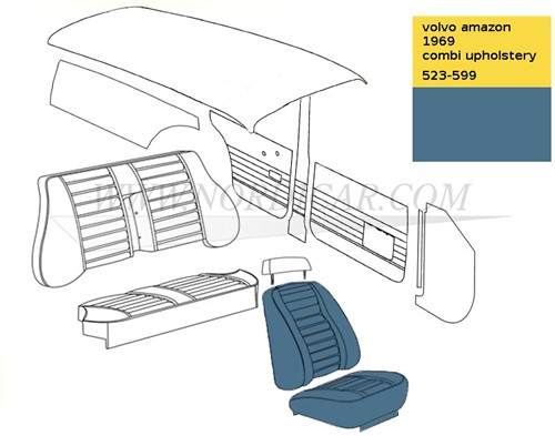 Stoel bekleding set blauw Zitting + Rugleuning (1 stoel) Volvo Amazon code 431-596 523-599 692887-3