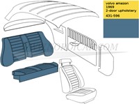 Achterbank bekleding set blauw Zitting +  Rugleuning  Volvo Amazon 1969 code 431-596 692893