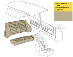 Housse de siège arrière Beige ensemble, assise et dossier Volvo Amazon combi 1969 code 522-598 692897