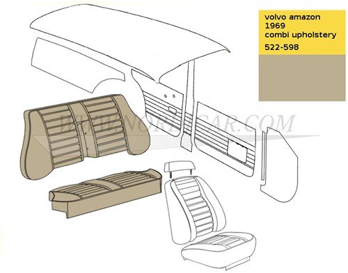 Achterbank Bekleding set Beige Zitting + Rugleuning Volvo Amazon combi 1969 code 522-598 692897