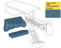 Upholstery rear seat Blue set, seat and back Volvo Amazon combi code 523-599 1969 692899