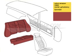 Upholstery rear seat Red set, seat and back Volvo Amazon combi 1969 code 524-600 692901