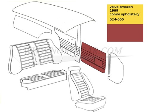 Door front panel Upholstery Red Volvo Amazon code 524-600 1969 692916