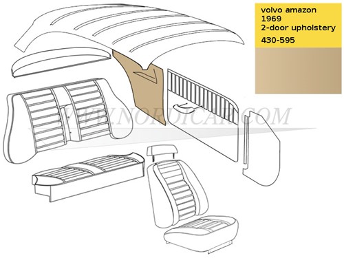 Zijpaneel bekleding set Beige Achterzijde Links + Rechts Volvo Amazon code 430-595 1969 692942