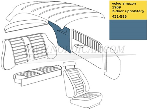 Upholstery rear- side panel Blue Volvo Amazon P130 1969 (431) 692944