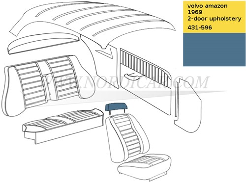 Hoofdsteun bekleding blauw Volvo Ama Kleurcode 431-596 523-599 692949