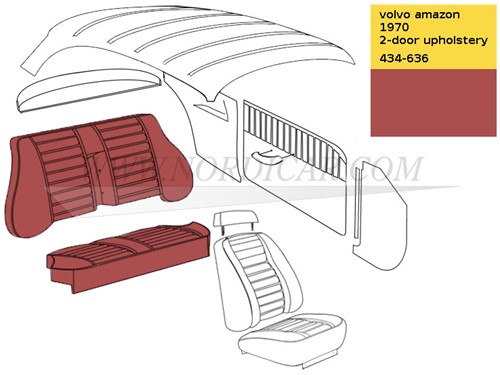 Upholstery rear seat Red set, seat and back Volvo Amazon P130 1970 code 434-636 695090