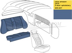 Achterbank Bekleding set Blauw zitting + rugleuning Volvo Amazon code 435-637 1970 695092