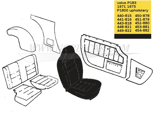Stoel bekleding set zwart leer Zitting + Rugleuning (1 stoel) Volvo 1800E 37550- 1800ES 1 stoel 695713-3