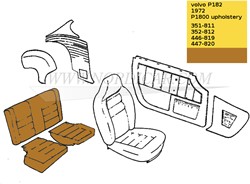 Achterbank bekleding set goudbruin Zitting + Rugleuning links + rechts Volvo 1800E 37550- 1800ES 695867