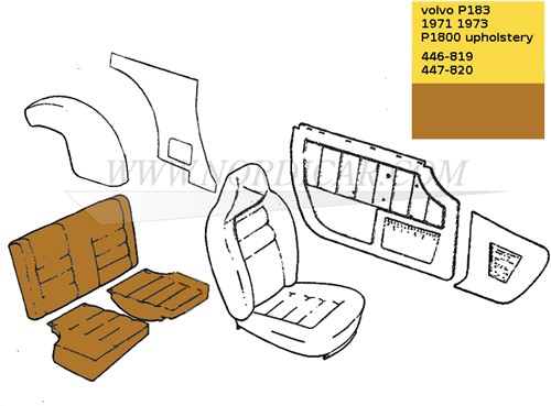 Upholstery rear seat Golden brown set, seat and back Volvo 1800E 37550- 1800ES 695867-3