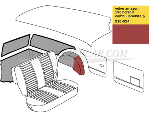 Trunk moulding set Red Volvo Ama Kleurcode 518-554 1967-68 69597S