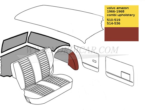Kofferbak bekleding set Rood Volvo Ama Kleurcode 510-518 1965 69597S
