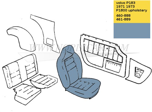 kit de Housse de siège – cuir – coloris bleue – assise et dossier Volvo 1800E 37550- 1800ES code 460-888 461-889 696641
