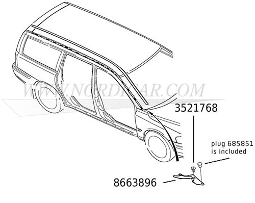 Guttertrim endpart Right Volvo S60 01-09 V70 00-08 XC70 01-07 8663896-2