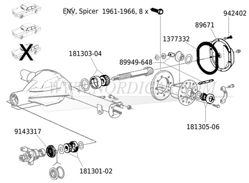 Achteras lager diff cup + cone Volvo 544 210 Amazon 1800 -66 Spicer M27 181305 181306-2