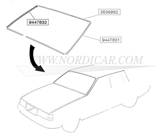 Zierleiste Verglasung Frontscheibe- rechts Volvo 940 94-98 chassis nr 108328- 9447832-2