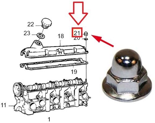Nut, Rocker cover Cap nut Volvo 200 400 700 900-2