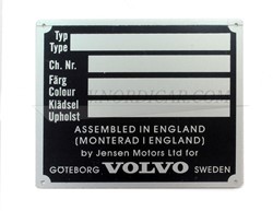 Identification plate Volvo P1800 Jensen 1961-1963 CHPP18