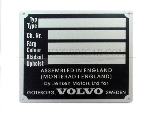 Identifikationsplatte Volvo P1800 Jensen 1961-1963 CHPP18