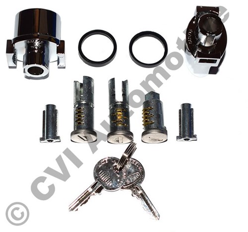 Deurslot set met drukknoppen en sloten 663804 + 660713 + 660716 + 654146 Volvo Amazon Sedan P120 P130