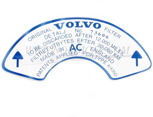Luchtfilter sticker 73606 Volvo 544 Ama P1800 140 B18B B18D STICK110
