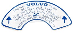 Autocollant de filtre à air 672280 Volvo 544 Amazon P1800 140 B18B B18D B20B/D STICK186